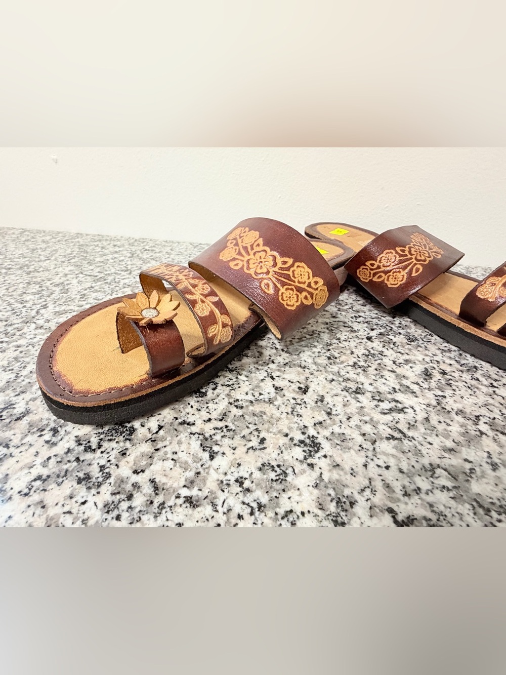 Women’s Brown Floral Leather Slide Sandals mexico sz 5 US sz 8 - Picture 7 of 9